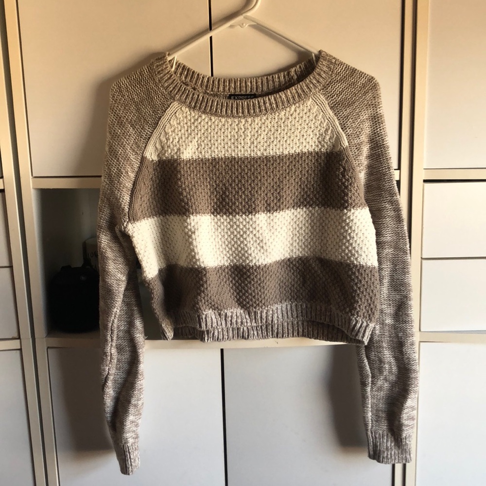 tan and white striped cropped sweater
